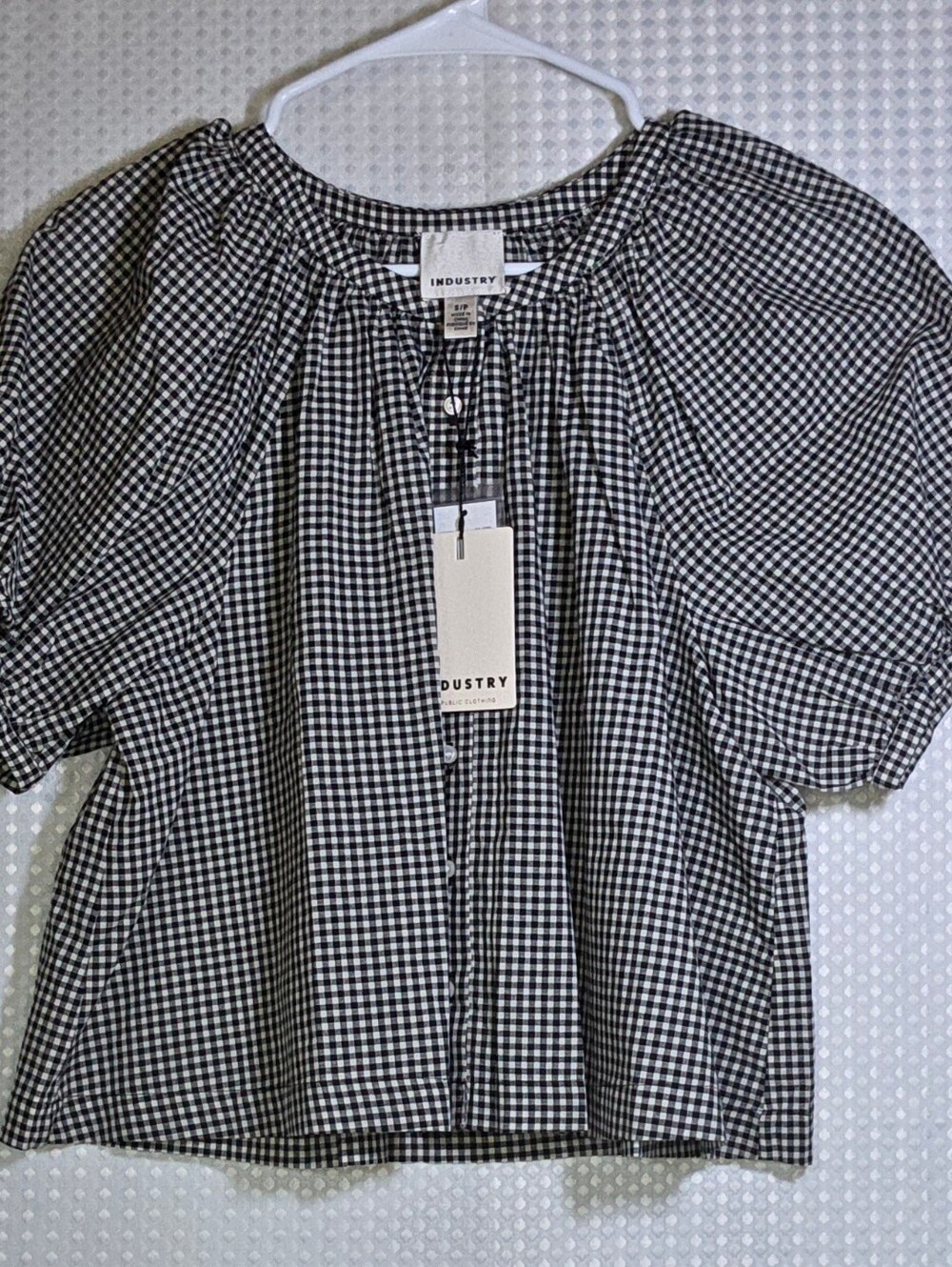 Industry Republic Gingham Puff Sleeve Blouse Cottagecore French Girl NWT SP - Picture 3 of 10